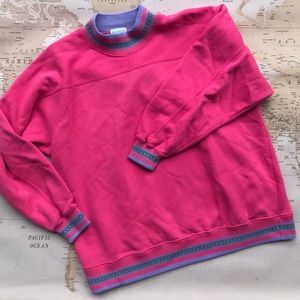 Vintage 90s Sweatshirt Pink Purple Teal 1990s L